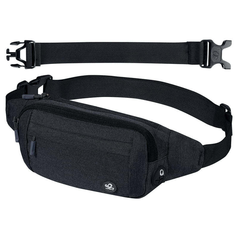 WATERFLY Fanny Pack Waist Bag: Small Hip Pouch Bum Bag Fannie Pack Phanny Fannypack Waistpack Bumbag Beltbag Sport Slim Fashionable for Jogging Hiking Hiker Woman Man Black
