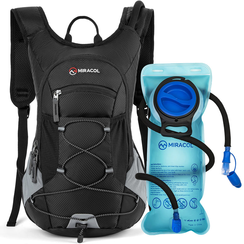 MIRACOL Hiking Hydration Backpack with 2L Leak Proof Water Bladder, Lightweight Insulated Water Pack for Men & Women, Compact & Comfortable Daypack for Running Hiking Cycling Climbing Camping Biking Black
