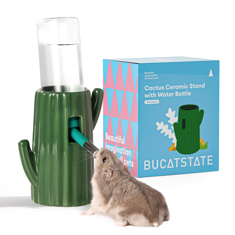 BUCATSTATE Cactus Ceramic Leakproof Hamster Water Bottle Guinea Pig Water Bottles Rabbit Water Bottle with Holder Water Feeder for Small Animals (Green) Green - BeesActive Australia