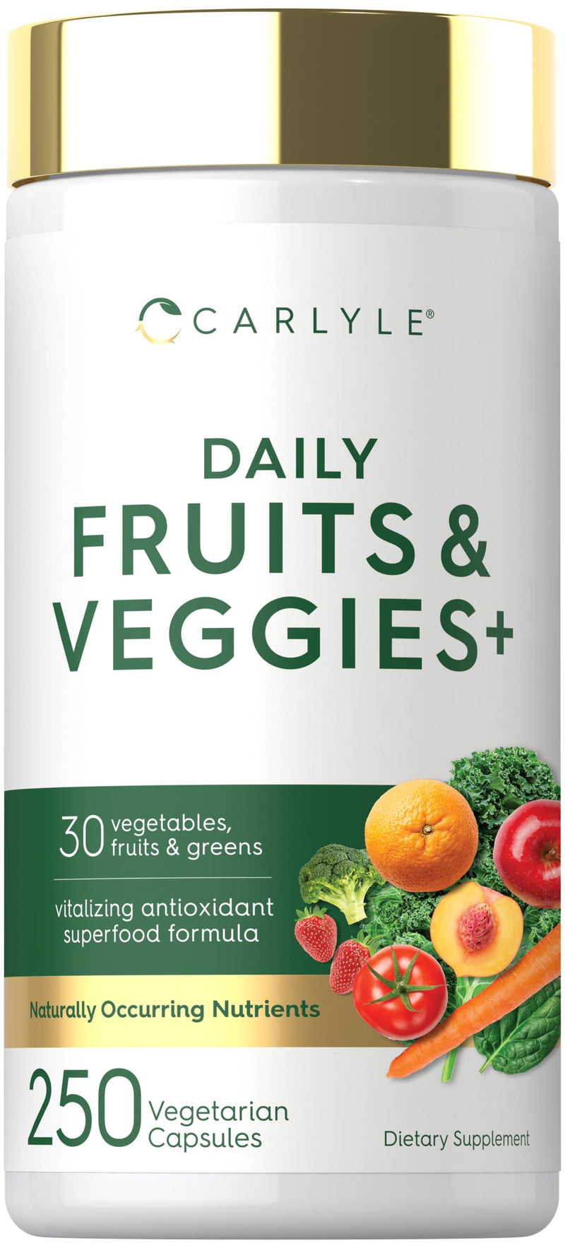 Carlyle Fruits and Veggies Supplement | 250 Capsules | Made With 30 Fruits and Vegetables | Vegetarian, Non-GMO, Gluten Free Superfood Formula