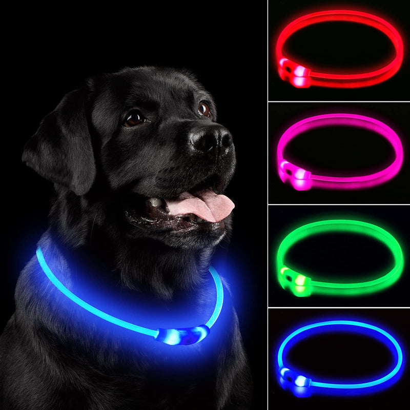 LED Dog Collar, Rechargeable Light Up Dog Collars,IP67 Waterproof Dog Lights for Night Walking，Adjustable, Reusable Safety Necklace for Small Medium Large Dogs(Blue) Blue - BeesActive Australia