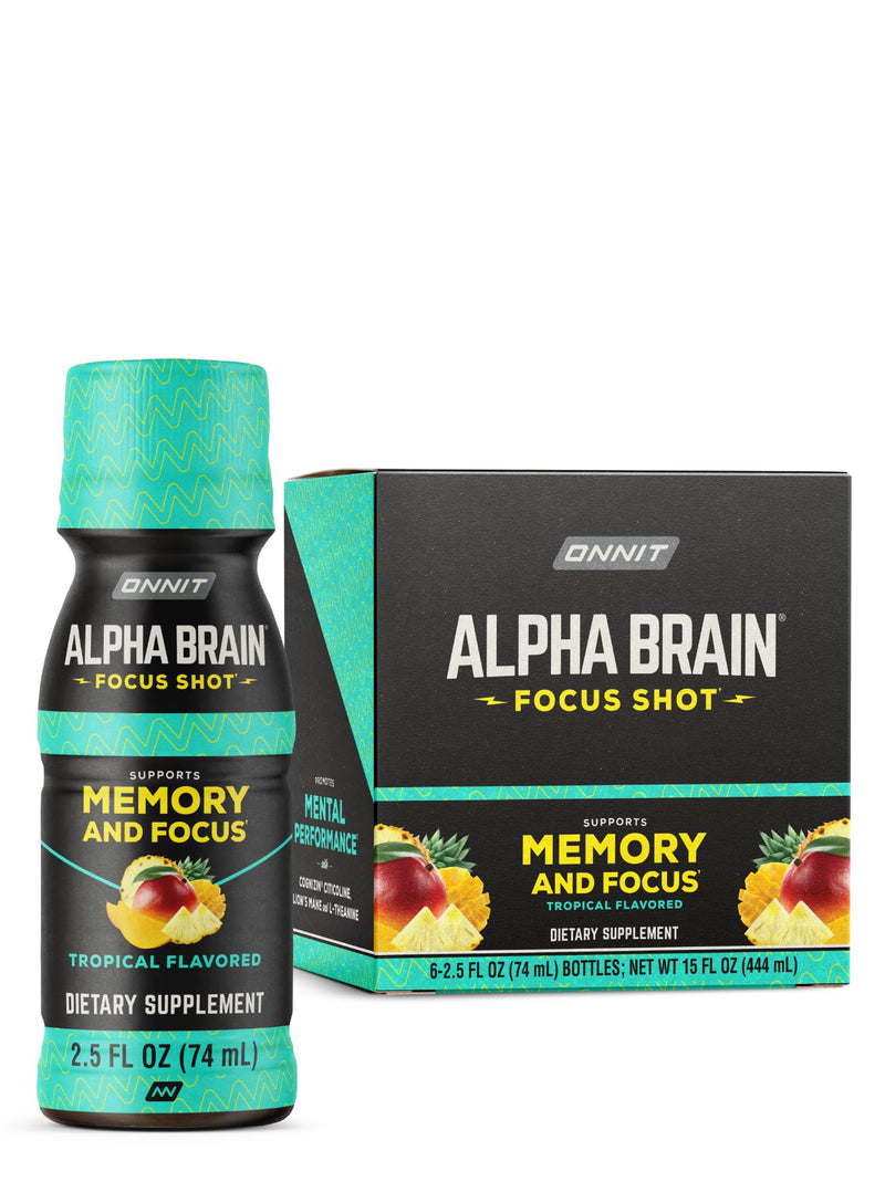 ONNIT Alpha Brain Focus Shot, Tropical Flavor, Nootropic Dietary Supplement Drink That Supports Energy, Focus, and Mood, 2.5 fl oz, 6 Count 2.5 Fl Oz (Pack of 6) - BeesActive Australia