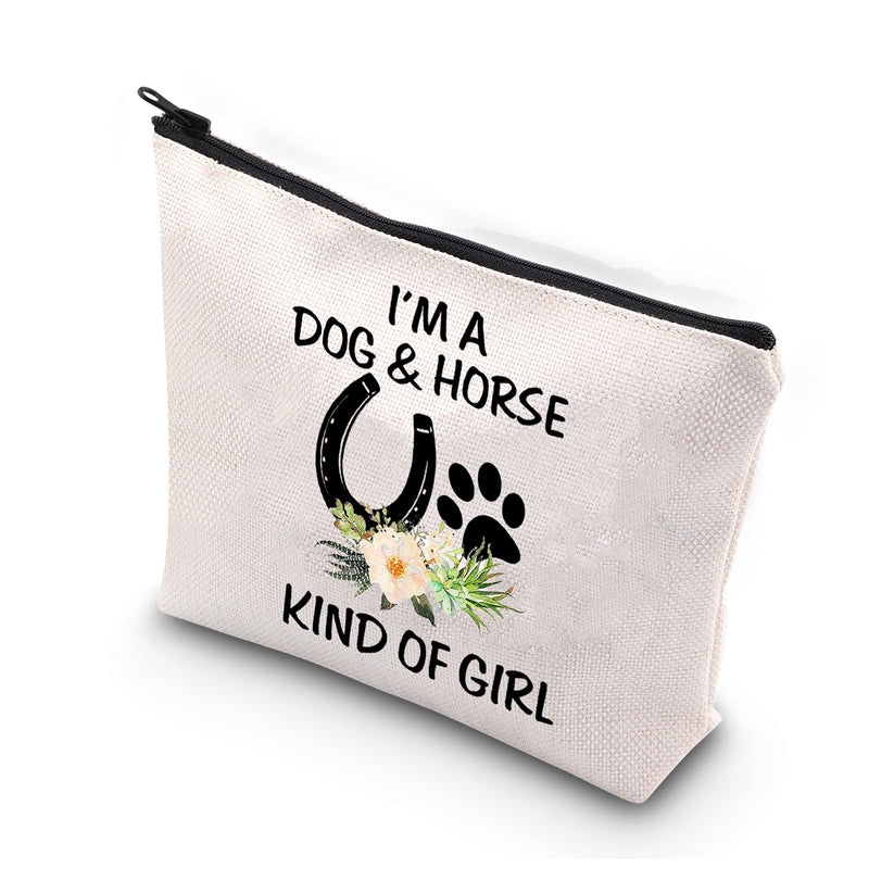 BDPWSS Dog Lover Gifts Horse Makeup Bags For Women Teen Girls I'm a Dog And Horse Kind Of Girl Paw Print Horseshoe Gift For Dog Mom Horse Lover Cowgirl Equestrian Gifts (Dog horse girl) Dog horse girl - BeesActive Australia