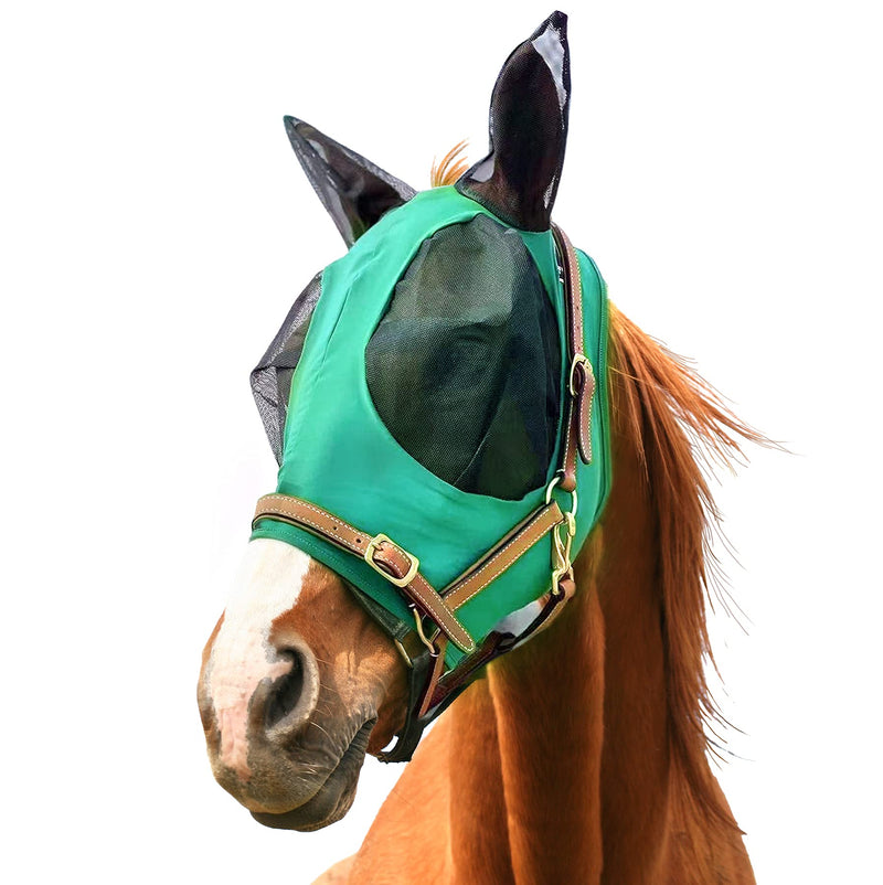 Downtown Pet Supply - Horse Fly Mask with Ears - Horse Lycra & Mesh Face Mask - Comfort Horse Face Cover with Adjustable Straps and Mesh Ears - XL - BeesActive Australia