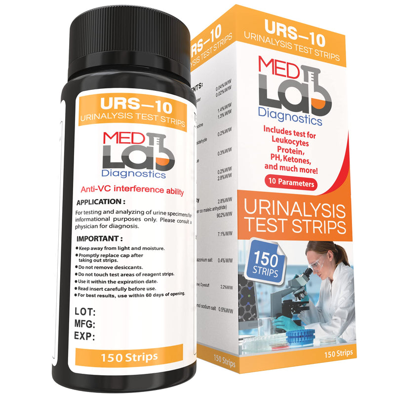 Med Lab Diagnostics 10 Parameter Urine Test Strips for Urinalysis(150 Cnt) in Sealed Pouches. Tests for Ketosis, pH, Protein, UTI, Kidney and Liver Function - BeesActive Australia