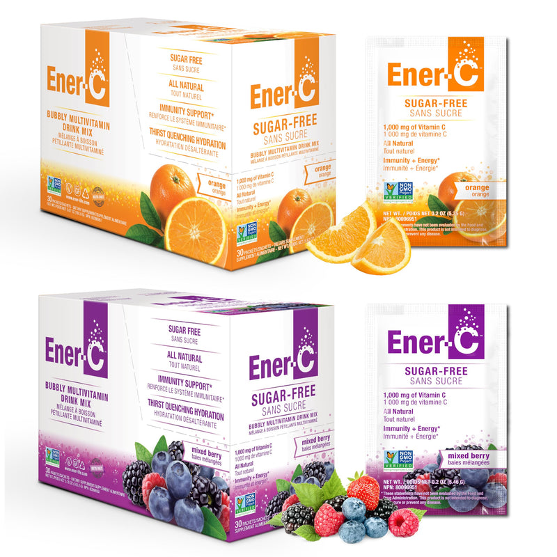 Ener-C Sugar Free Multivitamin Drink Mix - Orange & Berry, 60 Count | Vitamin Powder for Water, Electrolytes Powder No Sugar, Hydration Boost Packets, Zero Sugar, Vitamin C & B12 Orange & Mixed Berry