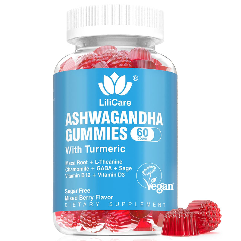 Ashwagandha Gummies Supplement 2000mg for Women Men 60ct, Vegan, Sugar Free | Organic Ashwagandha Root Gummy with Vitamin D3 for Calm & Relax, Plant Based, Non-GMO, Gluten Free, Mixed Berry Flavor