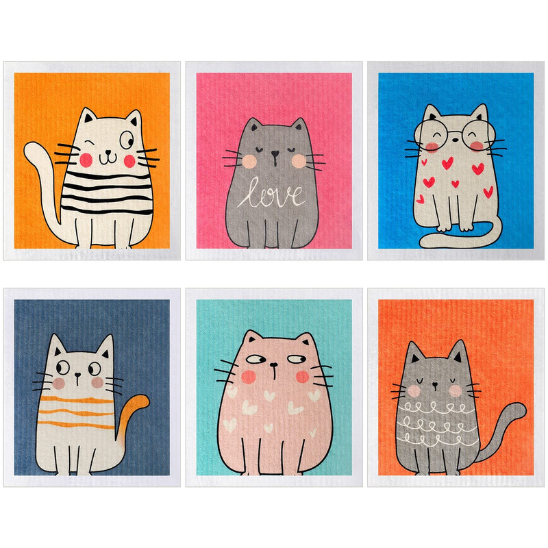Patelai 6 Pieces Swedish Kitchen Dish Towels Reusable Sponge Cleaning Cloths Absorbent No Odor Hand Cloth Quick Drying Washable Cleaning Wipes (Cat) Cat Style - BeesActive Australia