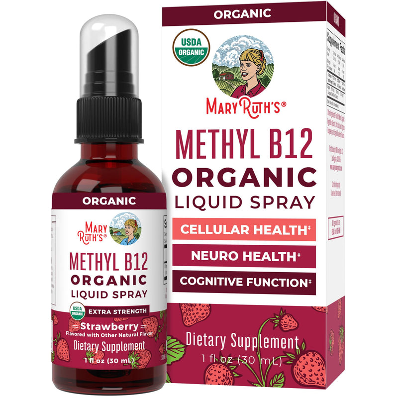 MARYRUTH'S Vitamin B12 Liquid Spray | Vegan, Non-GMO, Gluten-Free | USDA Organic Supplement | Energy & Nervous System Support | B12 Vitamins for Women & Men | 720 mcg | 1 Fl Oz Strawberry 1 Fl Oz (Pack of 1)
