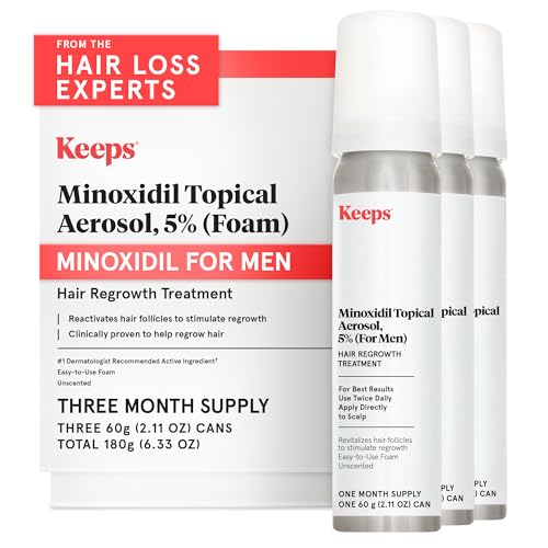 Keeps Minoxidil Foam 5% for Men, 3 Month Supply (3 x 2.11 Oz Bottles) Men's Minoxidil Aerosol Foam (3-Month Supply)
