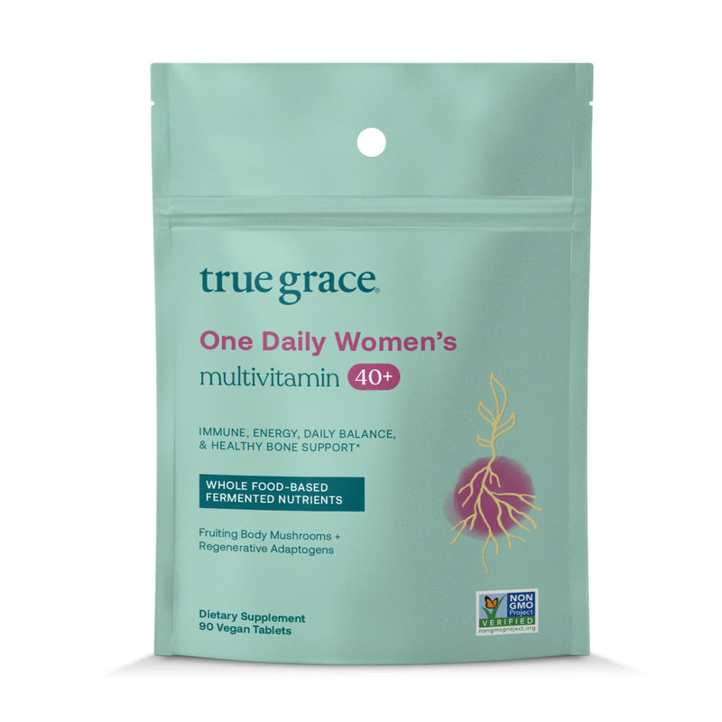 True Grace One Daily Women’s Multivitamin 40+ Fermented Minerals, Organic Adaptogens & Mushrooms Energy, Immune, Bone Support - Non-GMO - Iron, Gluten & Soy Free - 90 Vegan Tablets 90 Day Supply