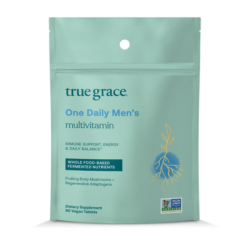 True Grace One Daily Men’s Multivitamin Fermented Minerals, Organic Adaptogens & Mushrooms Whole Body Balance Immune, Endurance, Bone & Heart Support - Non-GMO, Gluten Free - 90 Vegan Tablets 90 Day Supply