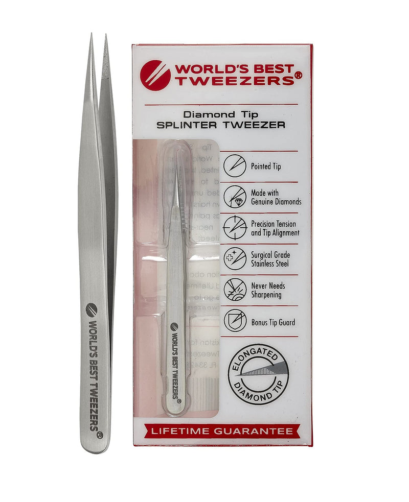 World's Best Tweezers Diamond Tip Splinter Tweezers - Diamond Coated, Professional Precision Needle Nose Pointed Tweezer for Ingrown Hair, Splinter, Ticks, and Glass Removal - Stainless Steel - BeesActive Australia