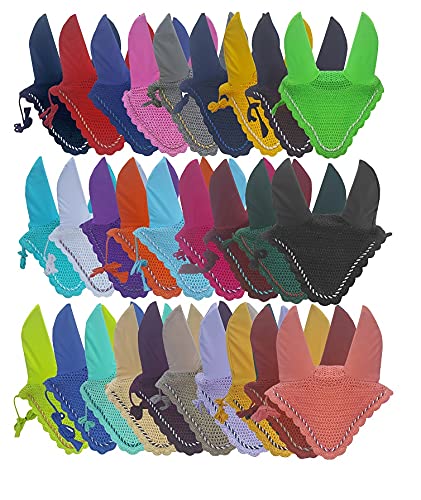 Horse Ear Bonnet Fly Veil Crochet Equestrian with Piping 30 Color Full/COB/Pony (Large/Full, White) LARGE / FULL - BeesActive Australia