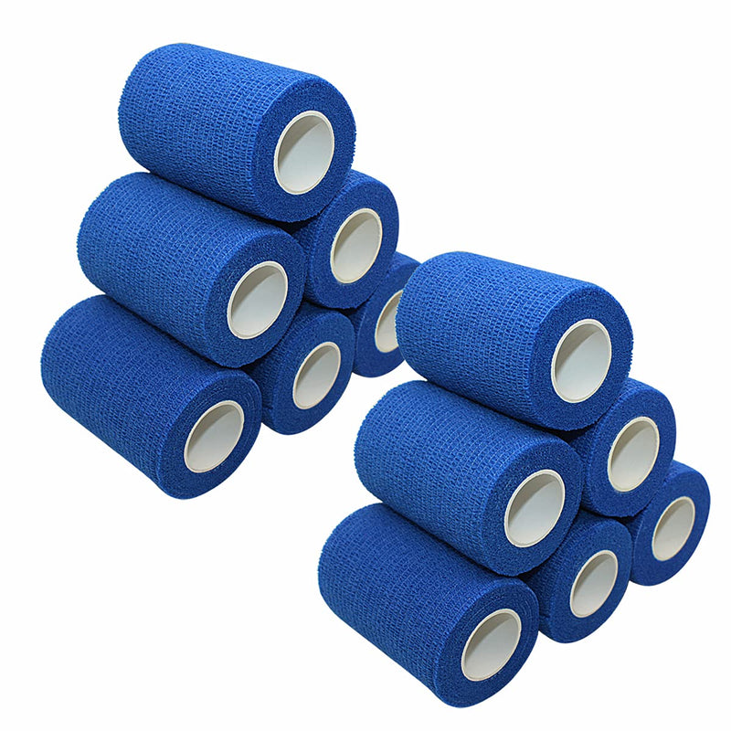 [12 Pack-3" x5Yards] MINGYUE Self Adhesive Bandage Wrap,Athletic Tape,Sports Tape,Wrist and Ankle Wrap Tape,Cohesive Bandage for Vet Tape(Blue) 12rolls Blue - BeesActive Australia