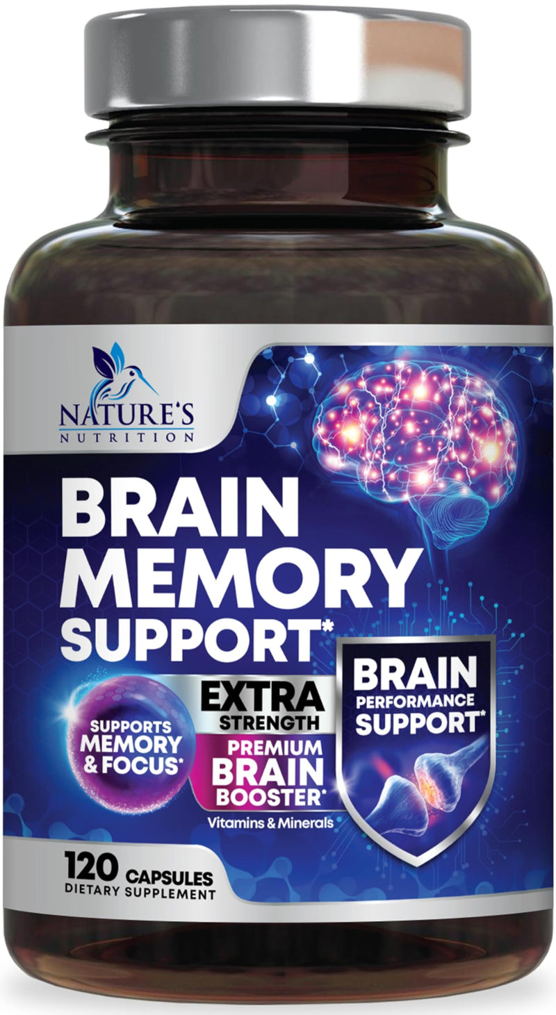 Brain Memory Supplement Pills - 3X Strength Nootropics for Concentration, Clarity & Focus Support - Brain Health Cognitive Vitamins with Bacopa, Phosphatidylserine & DMAE, Brain Booster - 120 Capsules 120 Count (Pack of 1)