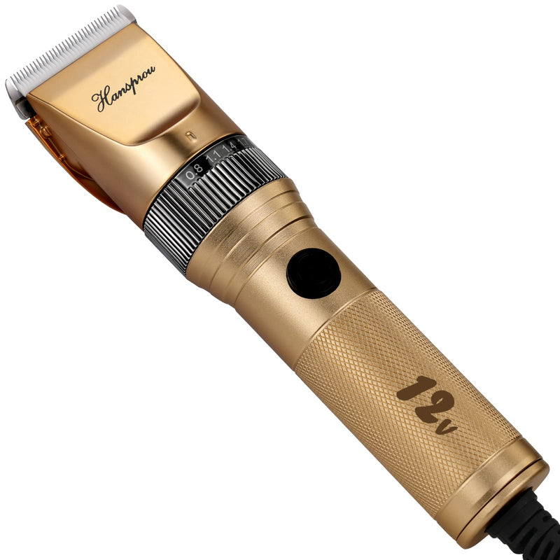 Dog Grooming Clippers, Professional Dog Clipper for Thick Coat 12V Plug-in Pet Trimmer High Power Pet Clippers Low Noise with Guard Combs Brush for Dogs Cats and Other Animal 12V Motor Gold-1 - BeesActive Australia