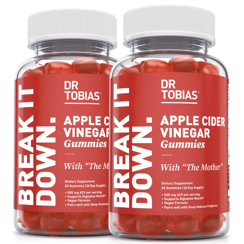 Dr. Tobias Apple Cider Vinegar Gummies with The Mother 120 Count | Digestive & Daily Wellness Support | 500 mg ACV | Folate + B6 + B12 + Iodine | Vegan | 60 Servings 120 Count (Pack of 2)