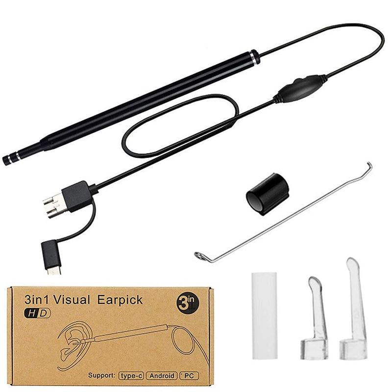 Ear Wax Removal - 3 in1 USB Earwax Removal Tool HD Ear Cleaner Endoscope with 6 LED Light, Earwax Remover Tool, Visual Ear Camera Ear Pick Cleaning Kit for Adults Kids Pets by Android Smart Phones - BeesActive Australia