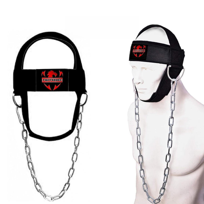 Fightsense Neck Harness Adjustable Padded Strap with Steel Chain, Weight Lifting Head Harness for Neck Exercise in Home & Gym Black S