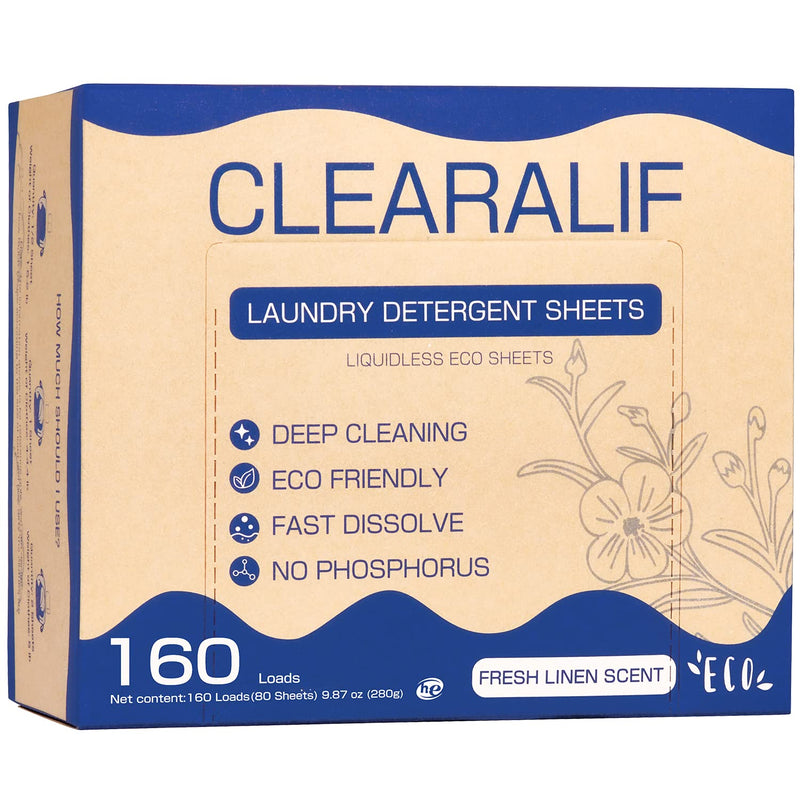 CLEARALIF Laundry Detergent Sheets Up to 160 Loads, Fresh Linen - Great For Travel,Apartments, Dorms,Laundry Detergent Strips Eco Friendly & Hypoallergenic 1 PACK - BeesActive Australia