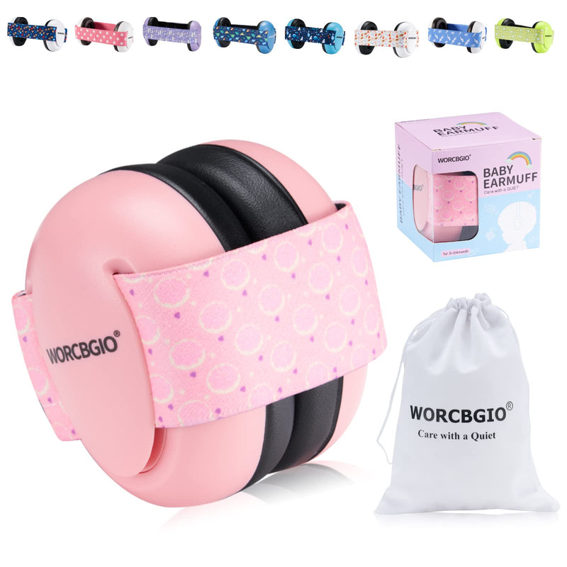 Infant Ear Protection Headphones with Adjustable Elastic Headband&Comfortable White Muffs Baby Earmuff Helps Sleep Well & Reduce Noise (Donut,Pink Donut