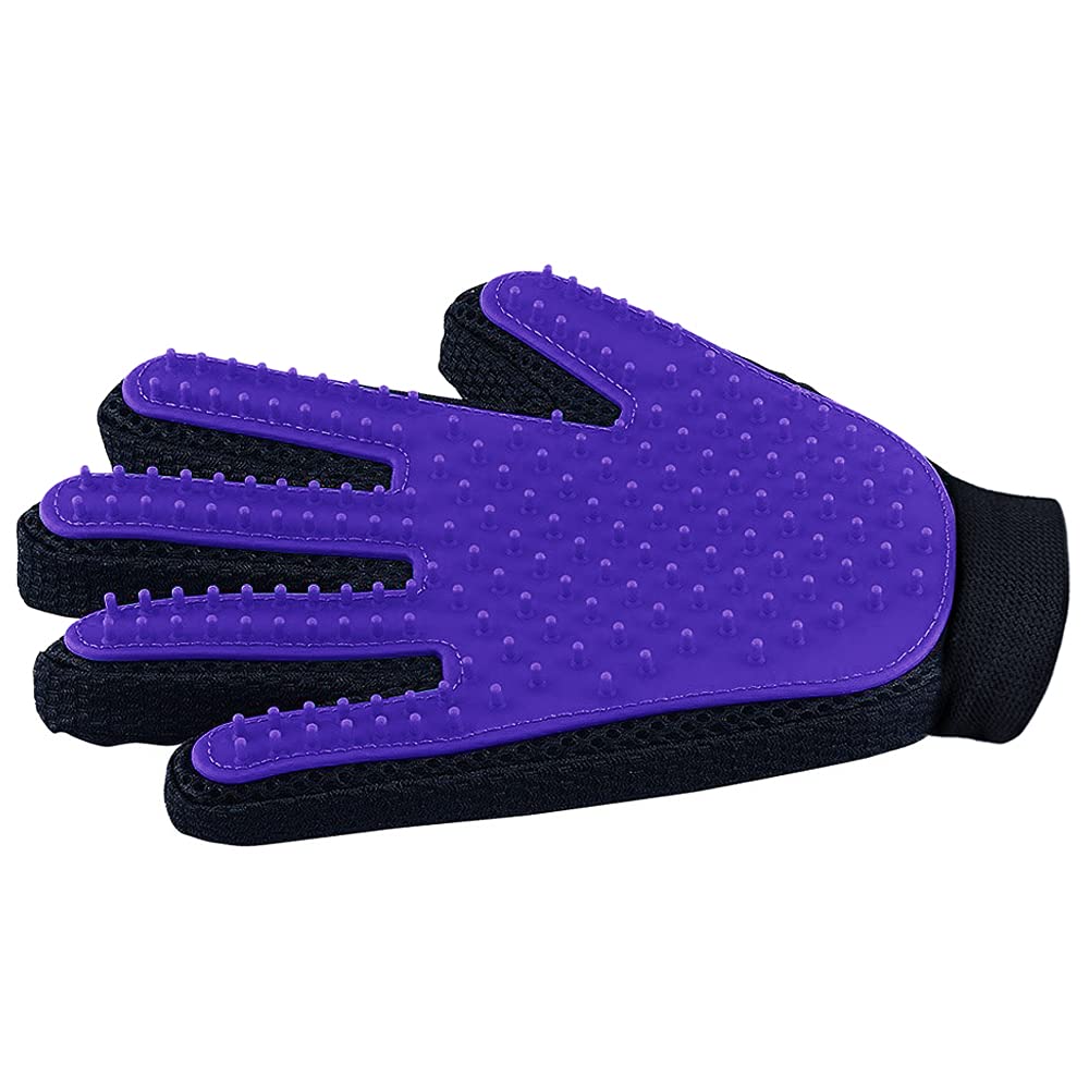 Pet Hair Remover Glove - Gentle Pet Grooming Glove Brush - Deshedding Glove - Massage Mitt with Enhanced Five Finger Design - Perfect for Dogs & Cats with Long & Short Fur - 1 Pack (Right-hand), Purpl