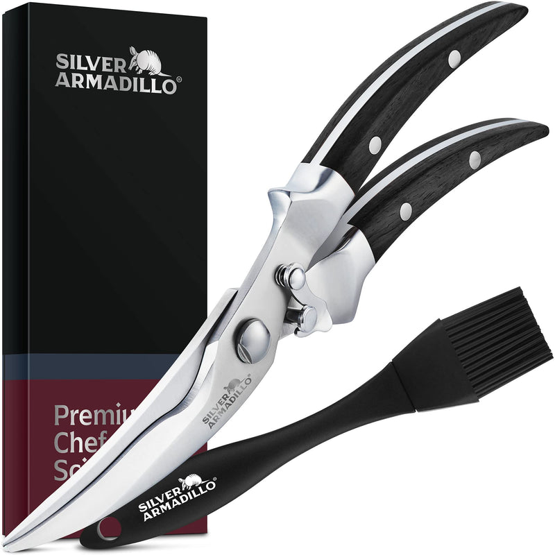 Heavy Duty Poultry Shears | Food Grade Stainless Steel Scissors for Bone, Chicken, Meat, Fish, Seafood, Vegetables | Anti-Rust Ergonomic Spring Loaded Food SHEAR | Built-In Lock |(Black Wood Handles) Black Wooden Handles - BeesActive Australia