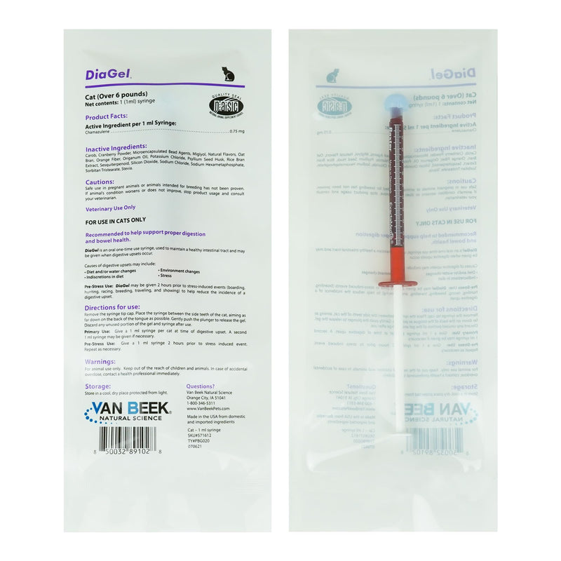 DiaGel for Cats - Orally Administered Gel for Occasional Loose Stools and Digestive Upset - Natural Pet Products - Van Beek Natural Science