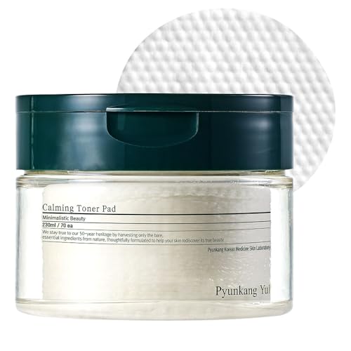 Pyunkang Yul PKY Calming Toner Pad with Tea Tree, 5 Hyaluronic Acids, Removes Dead Skin Cells, Moisturizes, Korean Face Skin Care, Acne Prone & Sensitive Skin, Double-Sided Pad 7.7 fl.oz 70ea 7.7 Fl Oz (70 Count) (Pack of 1) Calming Line