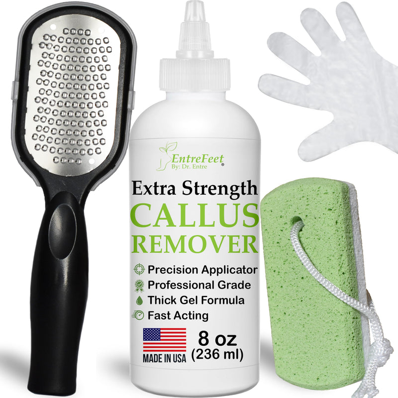 Dr. Entre's Callus Remover Gel Kit for Feet: Foot File, Pumice Stone, 5 Glove Pairs for Gel Application, Spa Kit, Foot Care, Pedicure Tools, Scrubber, 8oz Callus Remover Kit - BeesActive Australia