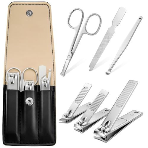 Nail Clippers 6 in 1 Manicure Set - Professional Nail Kit Gifts for Men Women, Fingernail & Toenail Clippers Kit with Leather Case Travel Essentials Ideas for Christmas Mother Father Valentine's Day
