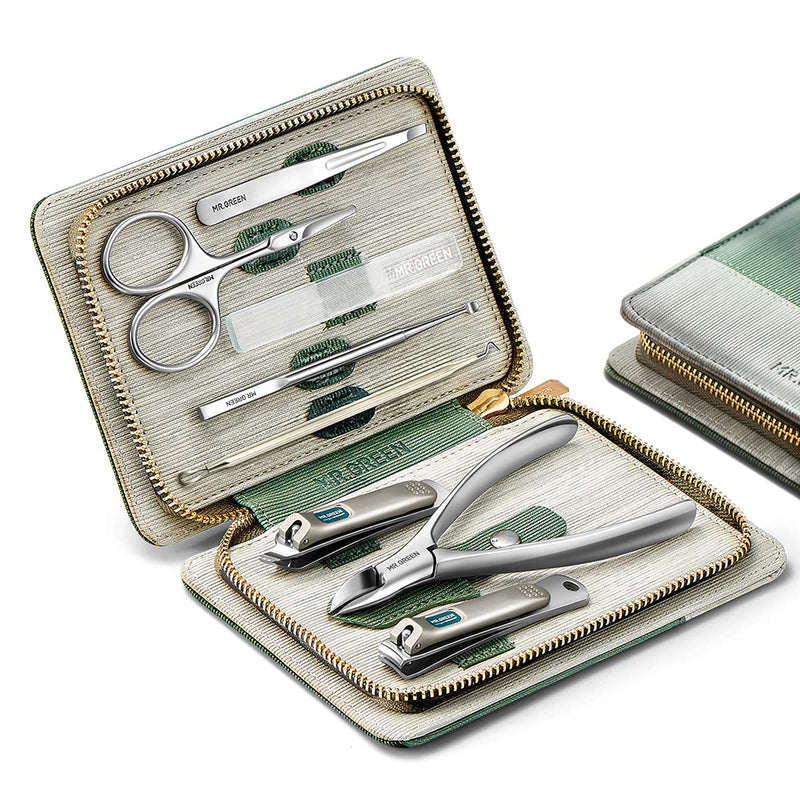 MR.GREEN Manicure Sets Pedicure Kits Stainless Steel Nail Clipper Personal Care Tools with PU Leather Case (Green) Green - BeesActive Australia
