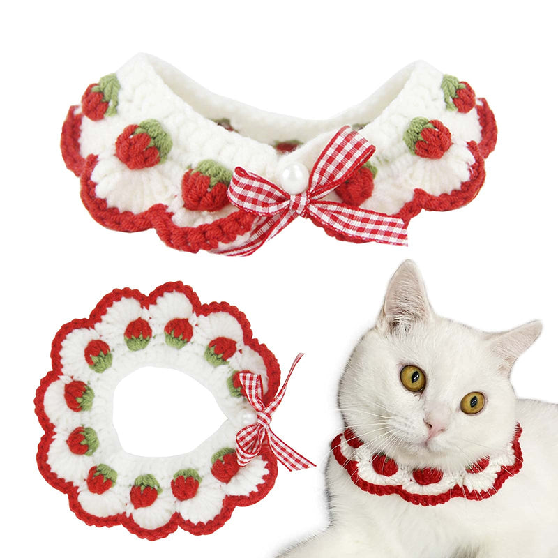 Cat Collar Breakaway Kitten Collar with Cute Bow Tie and Strawberry Pattern Comfortable for Kitty and Some Puppies (S) - BeesActive Australia