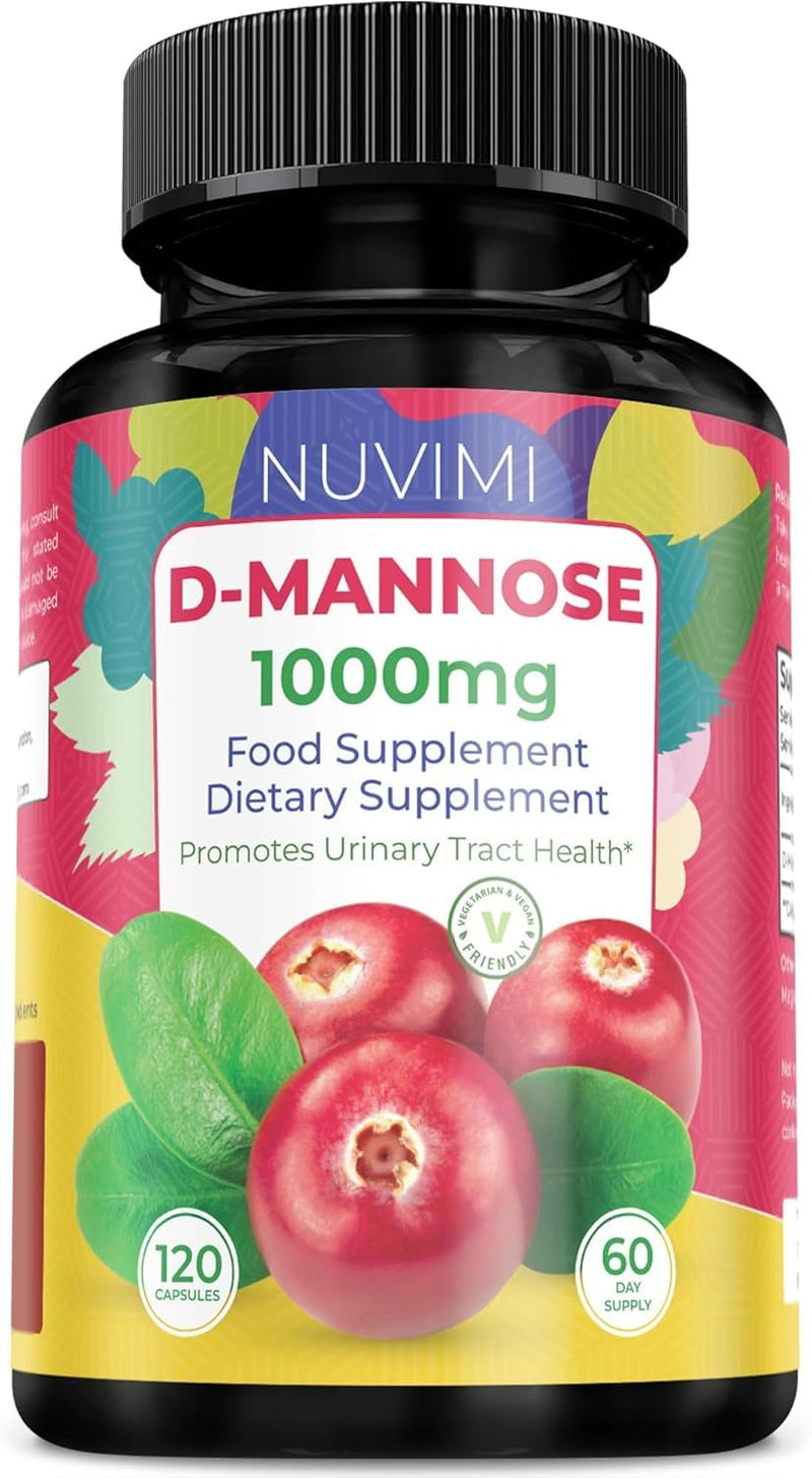 D Mannose 120 Capsules - 1000 mg per Dose - Dietary Supplement | NUVIMI® easy-to-swallow vegan capsules helps block bacteria stickiness for urinary health with no chalky powder. 120 Count (Pack of 1)