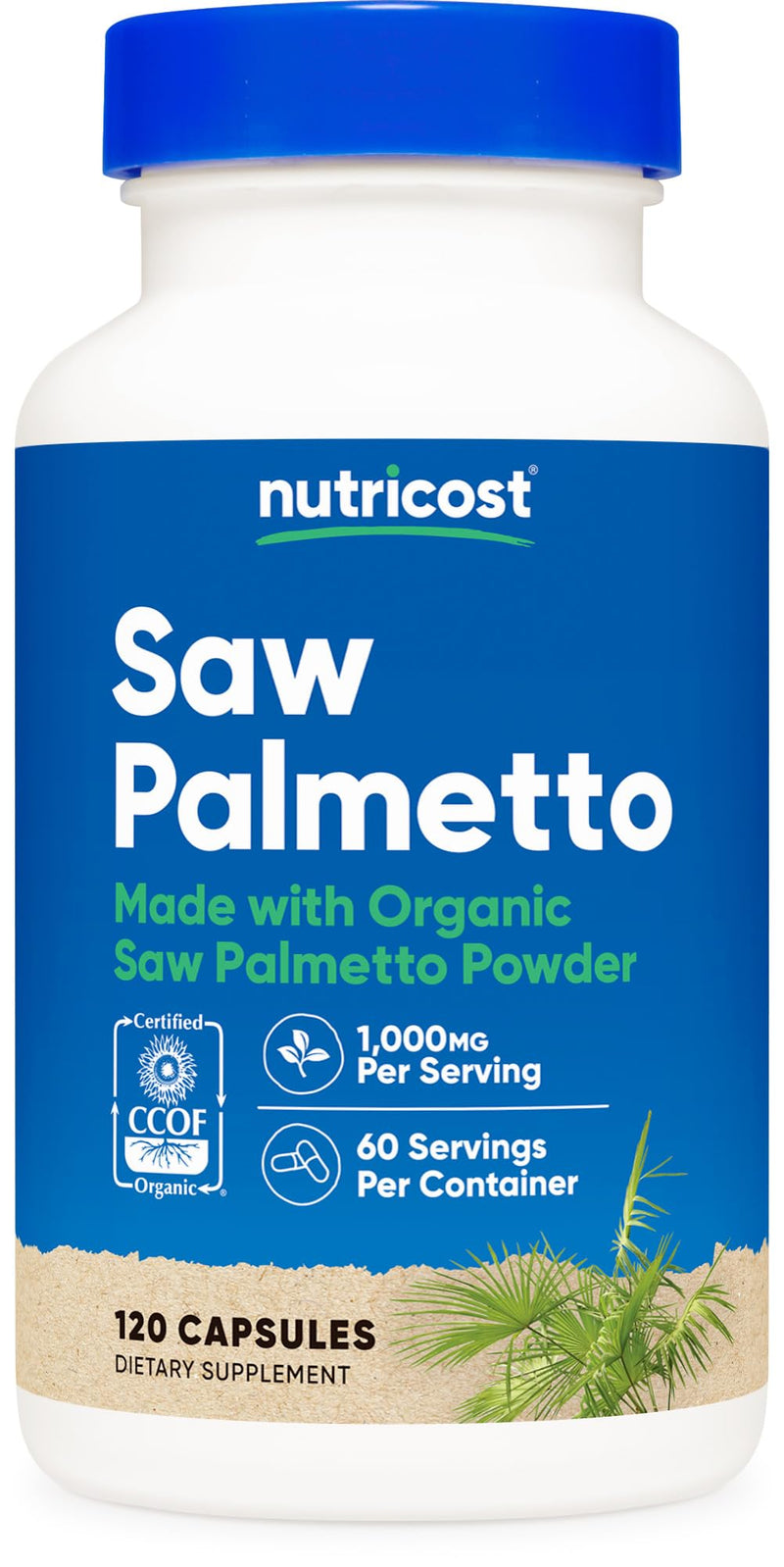 Nutricost Saw Palmetto 1000mg, 120 Capsules - CCOF Certified Made with Organic Saw Palmetto, Vegetarian Friendly, 60 Servings, 500mg Per Capsule, Gluten Free