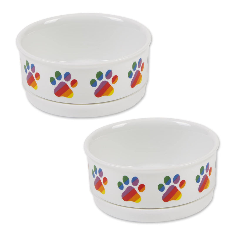 Bone Dry Ceramic Food & Water Bowls for Pets Non-Slip for Secure, Less Messy Feeding, Microwave & Dishwasher Safe, Small Set, 4.25x2, Rainbow Paw, 2 Count Small Set, 4.25x2" - BeesActive Australia