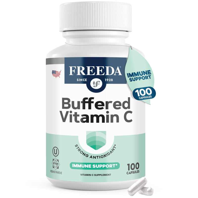 FREEDA Buffered Vitamin C 500mg for Immune Support – 100 Capsules | Includes 50mg Calcium – Supports Immune Health & Antioxidant Defense – Gentle on Stomachs, Kosher, Vegan, & Made in USA 100 Count (Pack of 1)