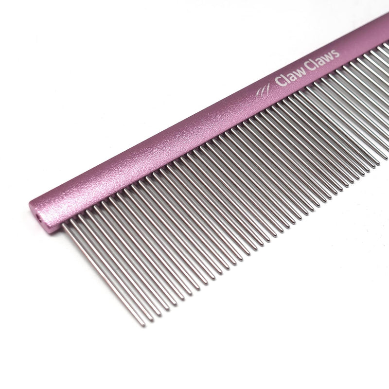 Greyhound Grooming Pink Comb for Dogs and Cats, Removing and Shedding Matted, Tangled Hair, Metal Oval Handle with Stainless Steel Pins, Detangling Tool, Pet Comb (50% Narrow Spacing-Pink) Pink-50% fine pins Small - BeesActive Australia