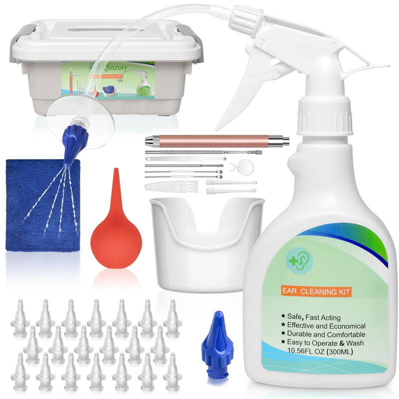 Family-Size Ear Wax Removal Kit - Complete Ear Irrigation Flushing System with LED Otoscope, 19 Disposable Tips, SoftSpray Nozzles & Ear Wash Basin - Safe Ear Cleaner for Adults & Kid White1 Large(50pcs accs) - BeesActive Australia