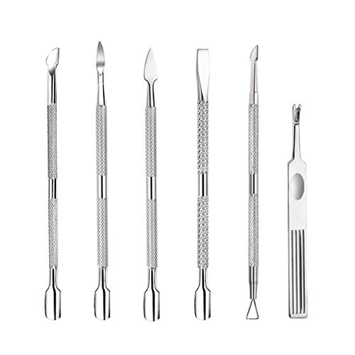 6PCS Cuticle Pusher Set, Stainless Steel Cuticle Remover Kit, Cutter and Trimmer Manicure and Pedicure Tools for Fingernail and Toenails