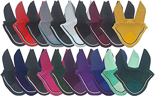 Horse Fly Bonnet Double Piping Ear Net Fly Veil Mask Breathable Cotton Crochet Horse Tack (Full, Royal Blue) FULL - BeesActive Australia