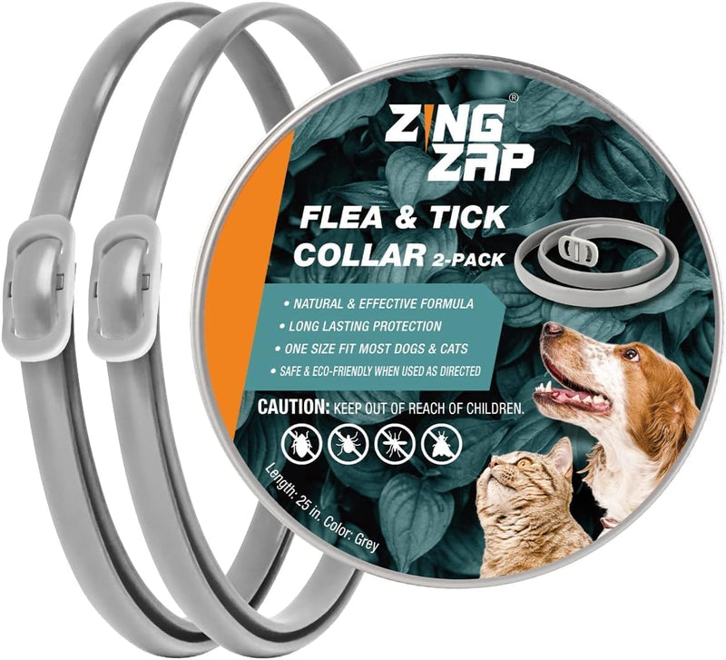 Flea & Tick Collar 2-Pack Gray, Protects from Biting Insects, Adjustable Fits Both Dogs & Cats, Built-in Plant Based Formula, Slow Release Lasting Protection, Waterproof Grey - BeesActive Australia