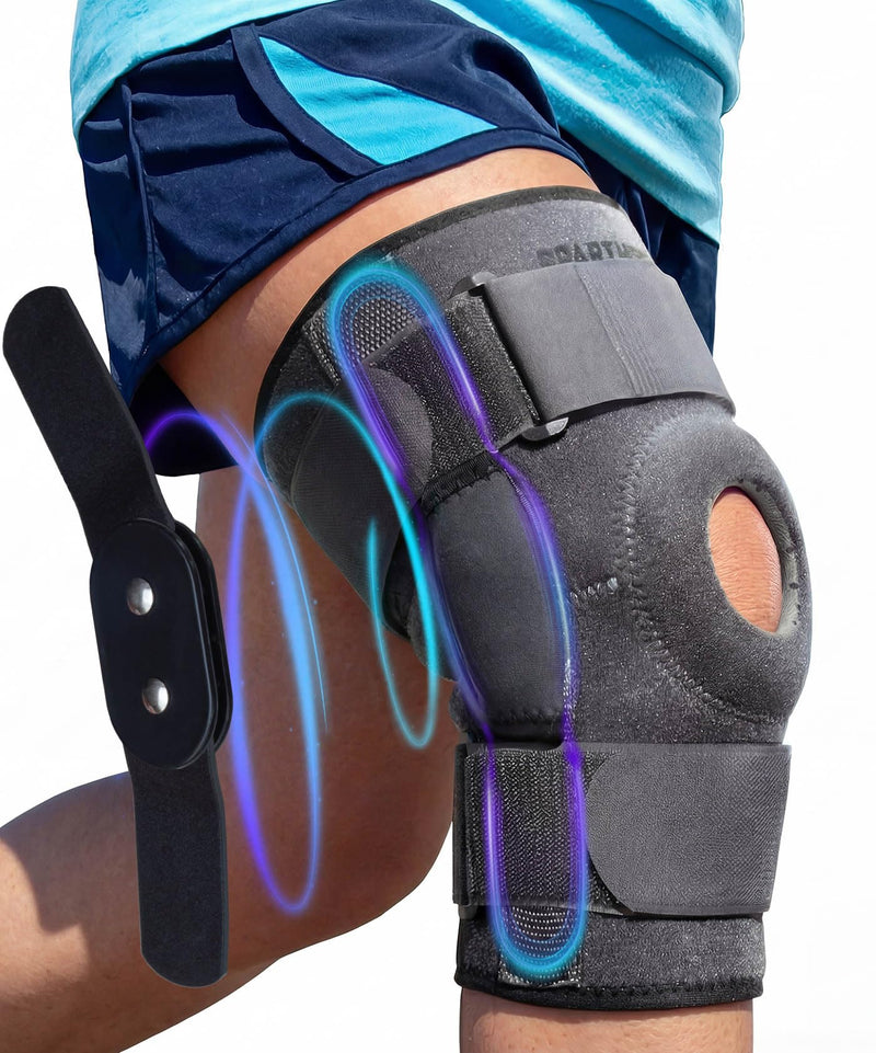Sparthos Hinged Knee Brace - Relieves ACL, MCL, Meniscus Tear, Arthritis, Tendon Pain - Dual Metal Side Stabilizers - Support for Running, For Men and Women Check Size Chart (Large, 15½-20″ Thigh) Gray/Black Large