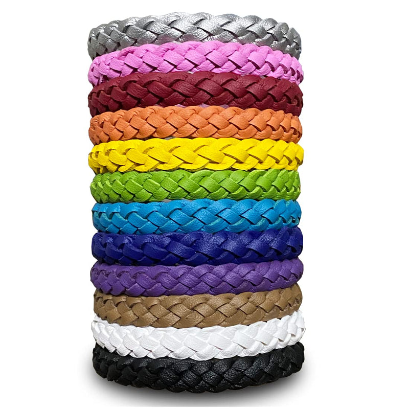 12 Pack Mosquito Repellent Bracelets, Solid Color Individually Wrapped Leather Insect & Bug Repellent Wrist Bands for Kids & Adults Outdoor Camping Fishing Traveling 1 Count (Pack of 12) - BeesActive Australia