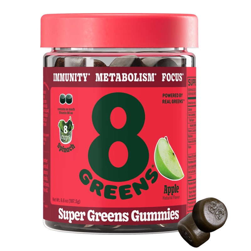 8Greens Supergreens Daily Gummies, Apple, 50 Servings | Boosts Metabolism, Immunity & Focus; Contains Aloe vera, spirulina & chlorella; Vitamins C, B6, B12 & folate; Doctor-Backed 50 Count (Pack of 1)