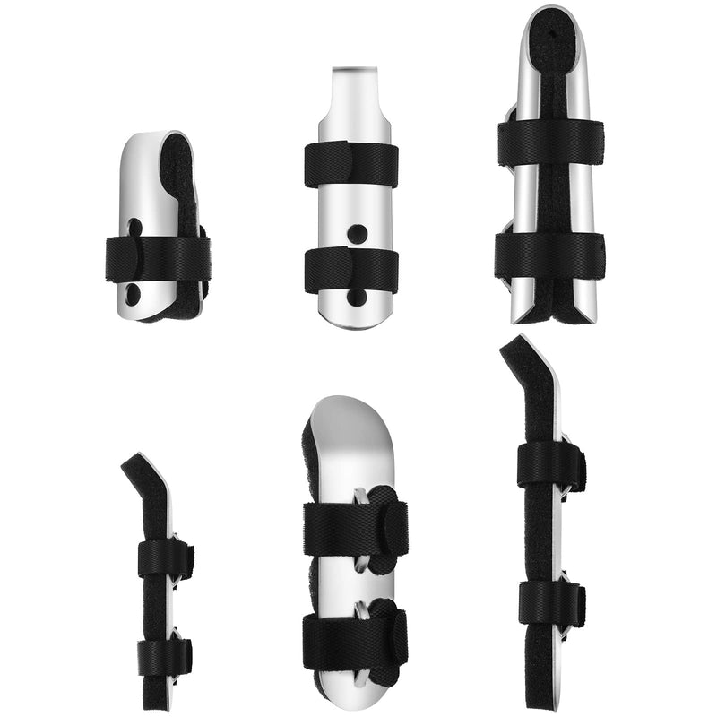 BBTO 6 Pcs Finger Splint Metal Support Finger Brace Arthritis Knuckle Immobilization with Soft Foam Inner Band and Protective Vent for Adults and Children, 2 Styles, Different Sizes(Black) Black