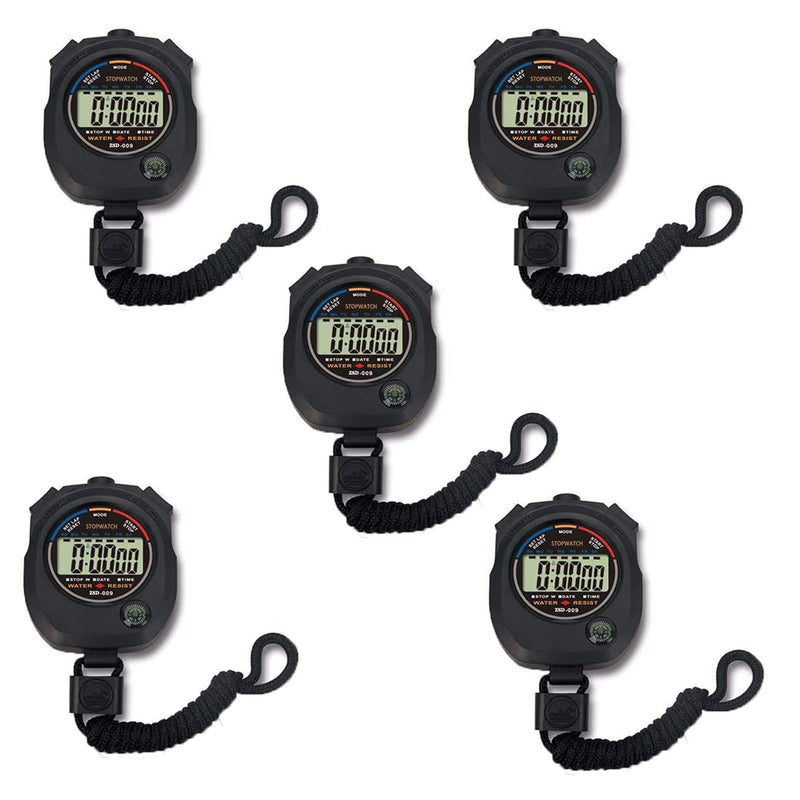 Multi-Function Electronic Digital Sport Stopwatch Timer, Large Display with Date Time and Alarm Function,Suitable for Sports Coaches Fitness Coaches and Referees (5pack) 5pack - BeesActive Australia