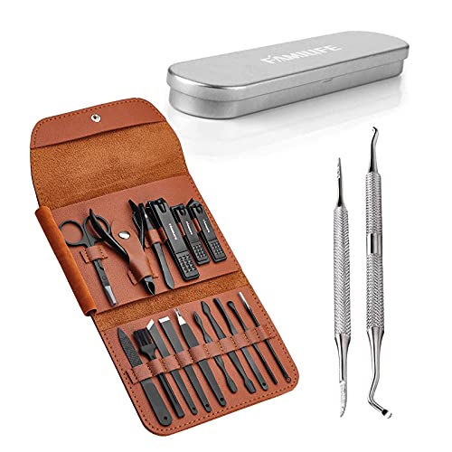 Gifts for Men, Familife Manicure Set Nail Clippers Pedicure Kit Manicure Kit Nail Clipper Set 16pcs Grooming Kit Manicure Set Professional and 100% Stainless Steel Ingrown Toenail File and Lifter
