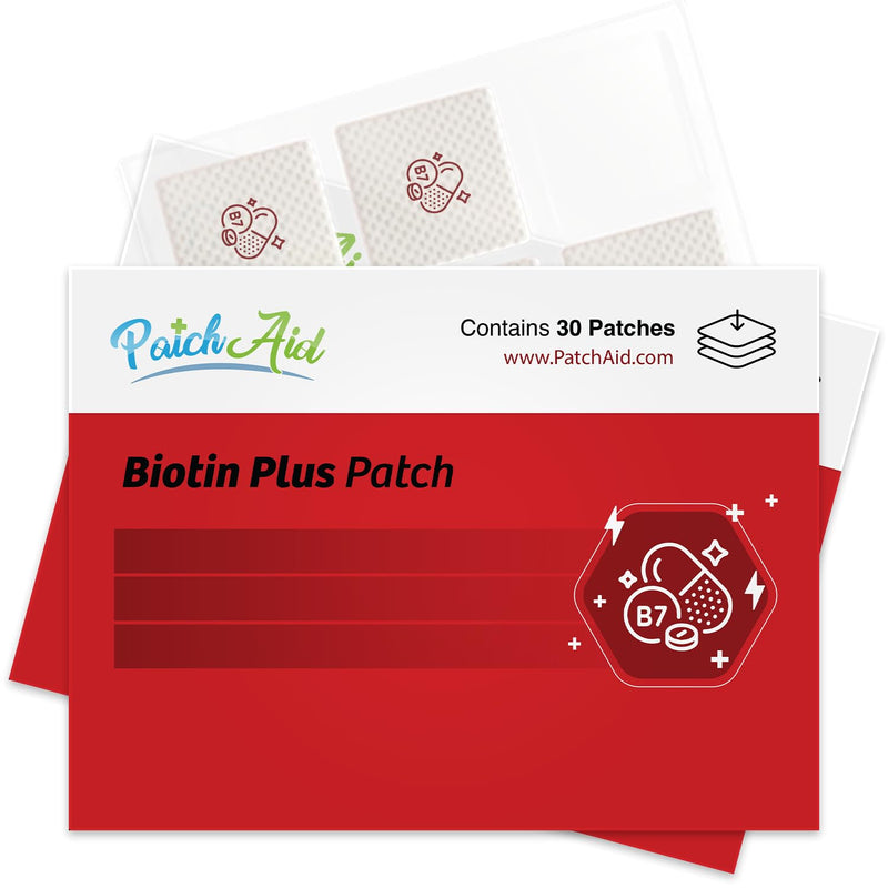 PatchAid Biotin Plus Topical Patch | 7.5mg Biotin with A, C, D3, and Folate, Hair, Skin, and Nails Support, 8-Hour Wear & Slow Release, 30 Day Supply White 30 Count (Pack of 1)